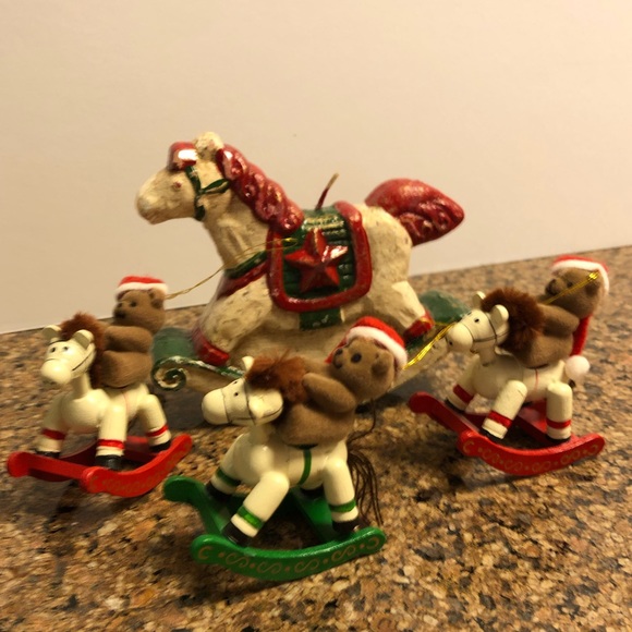 Rocking Horses; 3 teddy bear ornaments and one candle - Picture 2 of 16